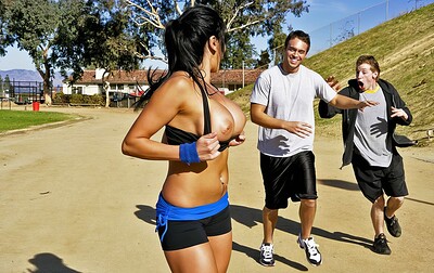 Audrey’s tits bounced as she ran, and when Rocco complimented them, she reacted by eagerly letting him fuck her.