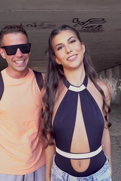 Anya Krey, extremely horny, choked on Alberto Blanco's cock before getting her asshole stretched in multiple positions under a bridge as pedestrians watched, culminating in a giant facial.