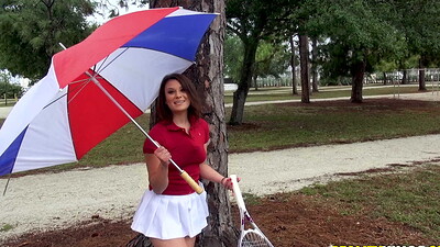 Jayden offers explicit lessons for cash, teasing in her short skirt before suggesting a mutual exchange that leads to a sexual encounter in the park.