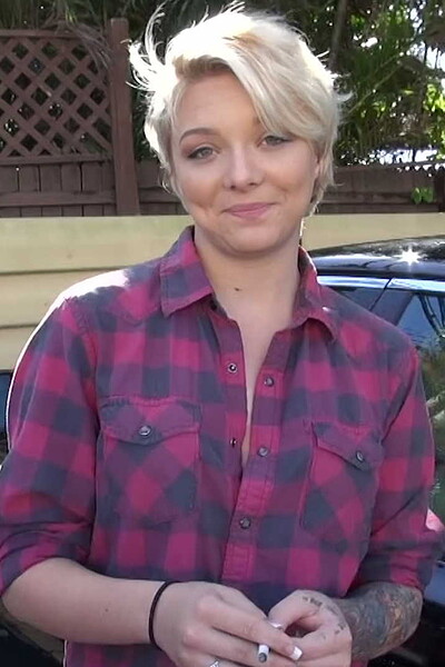 Aurora sucks Tyler's cock in his car before they go to his place where he fucks her doggystyle outside and finishes in her mouth.