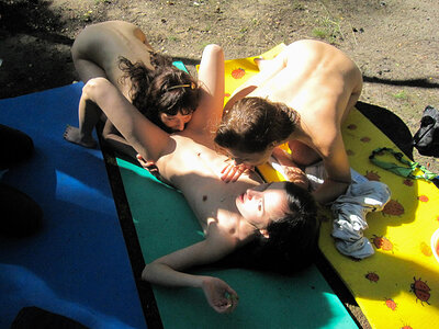 A pair of hot chicks getting it on for the camera, all raunchy and shit.