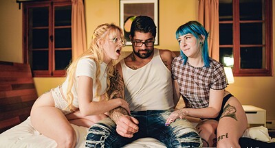 Alex Duca and Charlotte San in Inked Lezzie ass fucked by a guy from