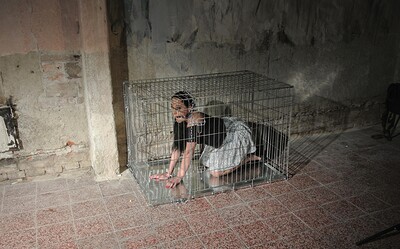 Clair Brooks in Clair Brooks caged cuffed gagged stripped from 