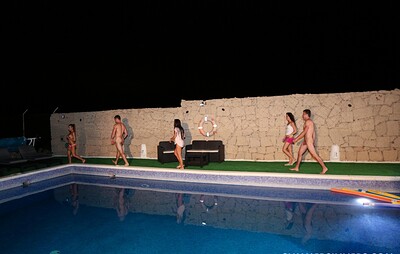 Alexis Cherry and Silvia Dellai in Evening pool orgy from 