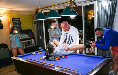 Wendy Moon and Bianca Ferrero in Group banging on pool table from 