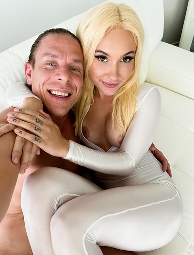 Jazmin Luv's tight body stocking has zippers providing access to her tits and shaved pussy.