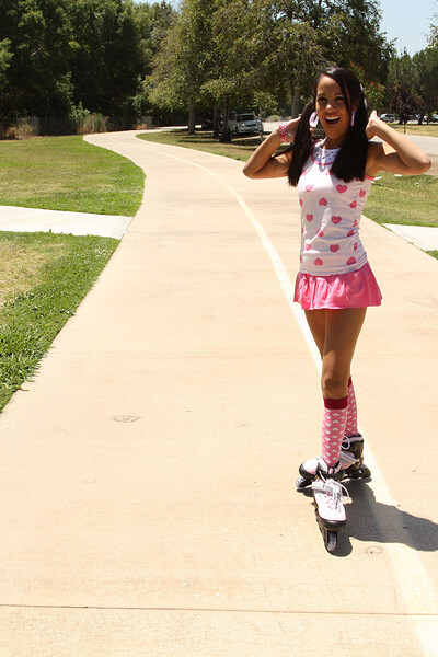 Kim moans as she’s pounded hard, her skates clattering against the floor.