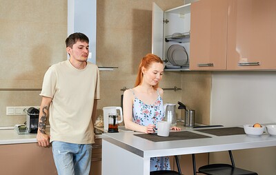 Emily Pilu and Mark Doses in Redhead takes cock with her coffee from 