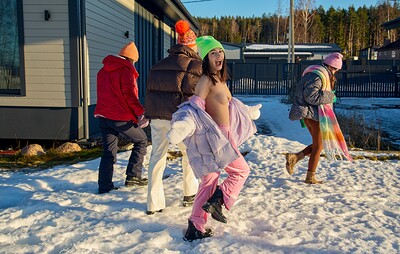 Alice Flore and Amelia Ost in Playful lesbians love winter from 