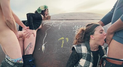 Director Proxy films outdoor scenes with Lydia Black and Monika Wild performing oral sex, followed by face fucking, anal reaming, and ass-to-mouth blowjobs with Darrell Deeps and Mick Shagger.