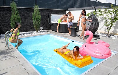 Mia Trejsi and Mini MitziX in Wet & Wild Pool Party from 
