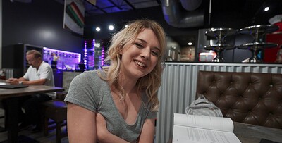 Dez Hansen in Pizza Shop Study Break from 