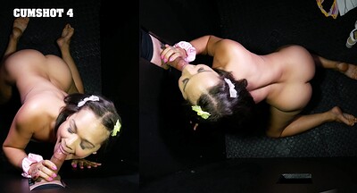 Kiki Cali performs POV blowjobs, swallowing multiple cum loads at Gloryhole Secrets.