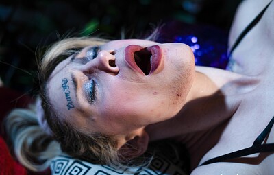 PF Bhangs and Aphrodite Adams in Blonde trans eats big chocolate phallus from