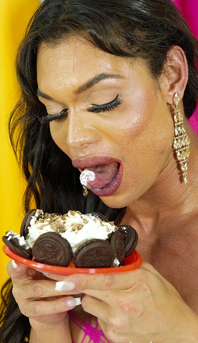 Magaly Vaz in Sheer bodysuit trans cake eating slut from