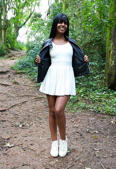Juh Jackson in Brunette Beauty Relaxes In Forest Clearing from