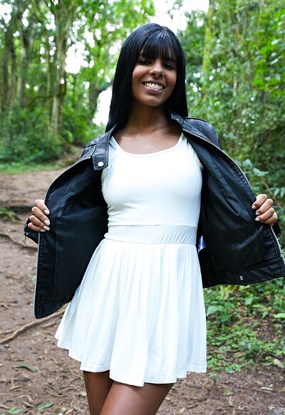 Juh Jackson in Brunette Beauty Relaxes In Forest Clearing from