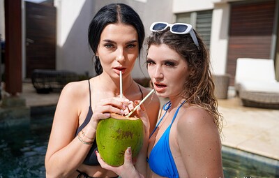 Candice Demellza and Simon Kitty in Coconut & Cock Sharing Poolside from