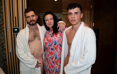Lorena Squirt and Lucky Cock in Sauna bi-friends from 