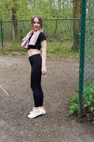 Dolly Fleur drops to her knees in the woods and takes Lucas's cock deep into her mouth, sucking it rock hard.